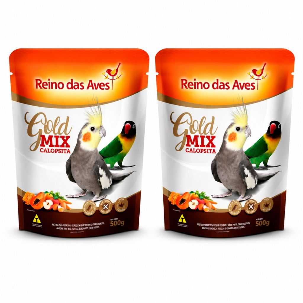 Kit Com 2 Misturas De Sementes Calopsita Gold Mix 500g - Reino Das Aves