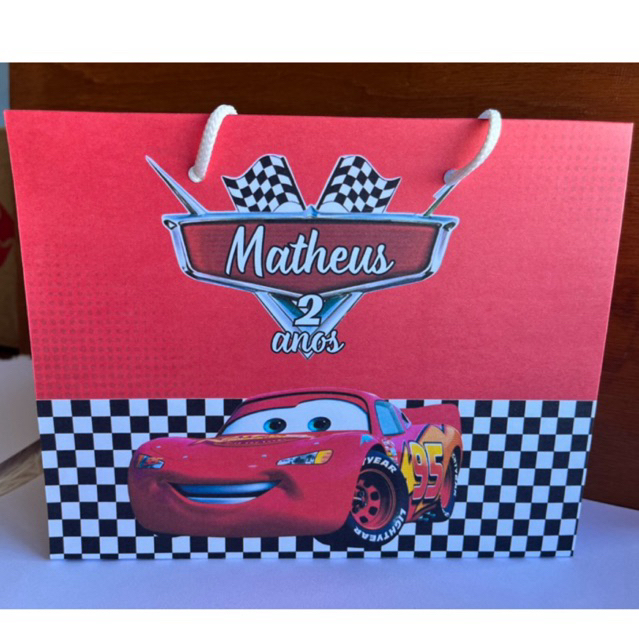 Sacolinha Personalizada Carros McQueen | Lembrancinha Infantil Menino | Nome e Idade Personalizados