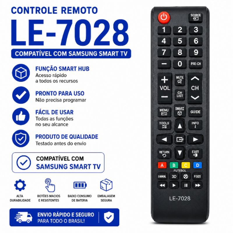 Controle Remoto Compatível Samsung Smart TV LE-7028 Smart Hub Pronto Para Uso não precisa programar