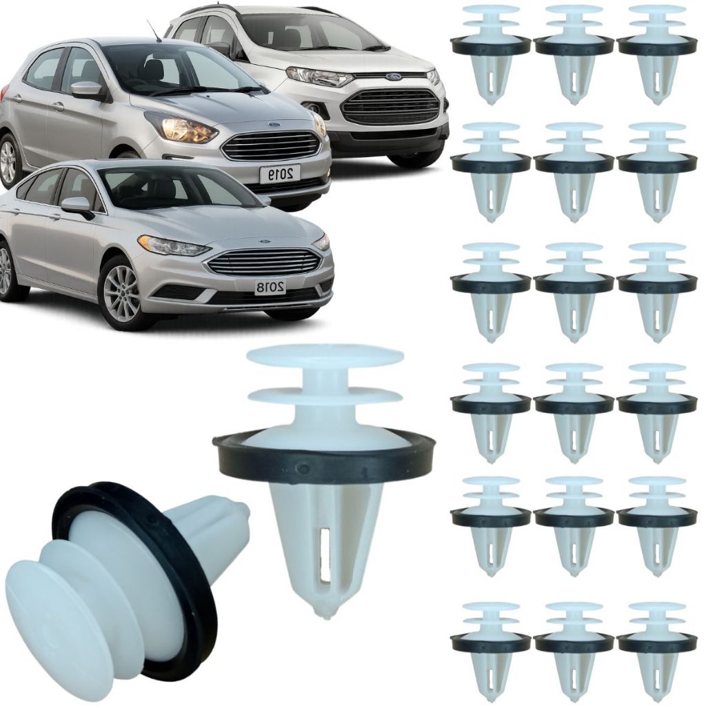 Kit 20 Grampo Presilha Forro Porta, Soleira Alma Parachoque Para Ford Ecosport Fusion New Ka