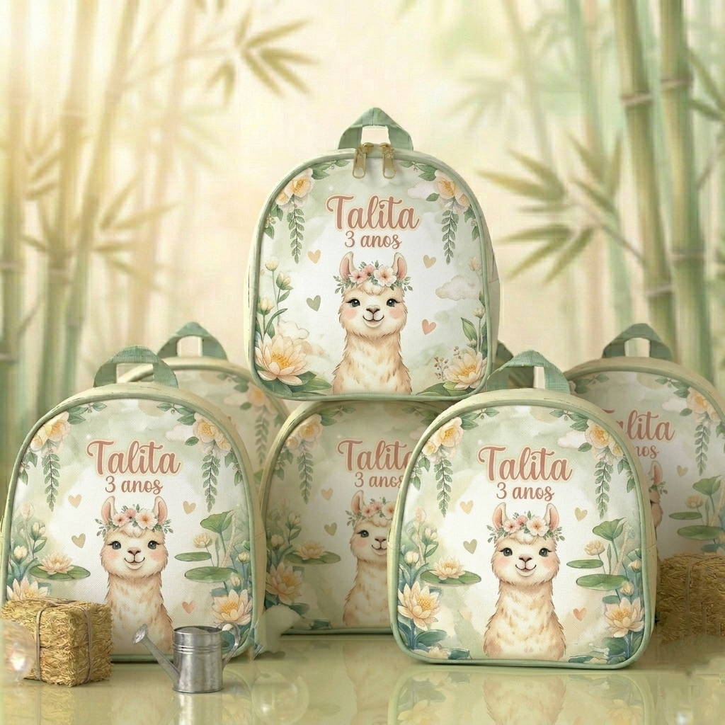 10 Bolsas mochilinhas personalizada lhama, todos os temas, lembrancinhas para aniversário, festas e eventos