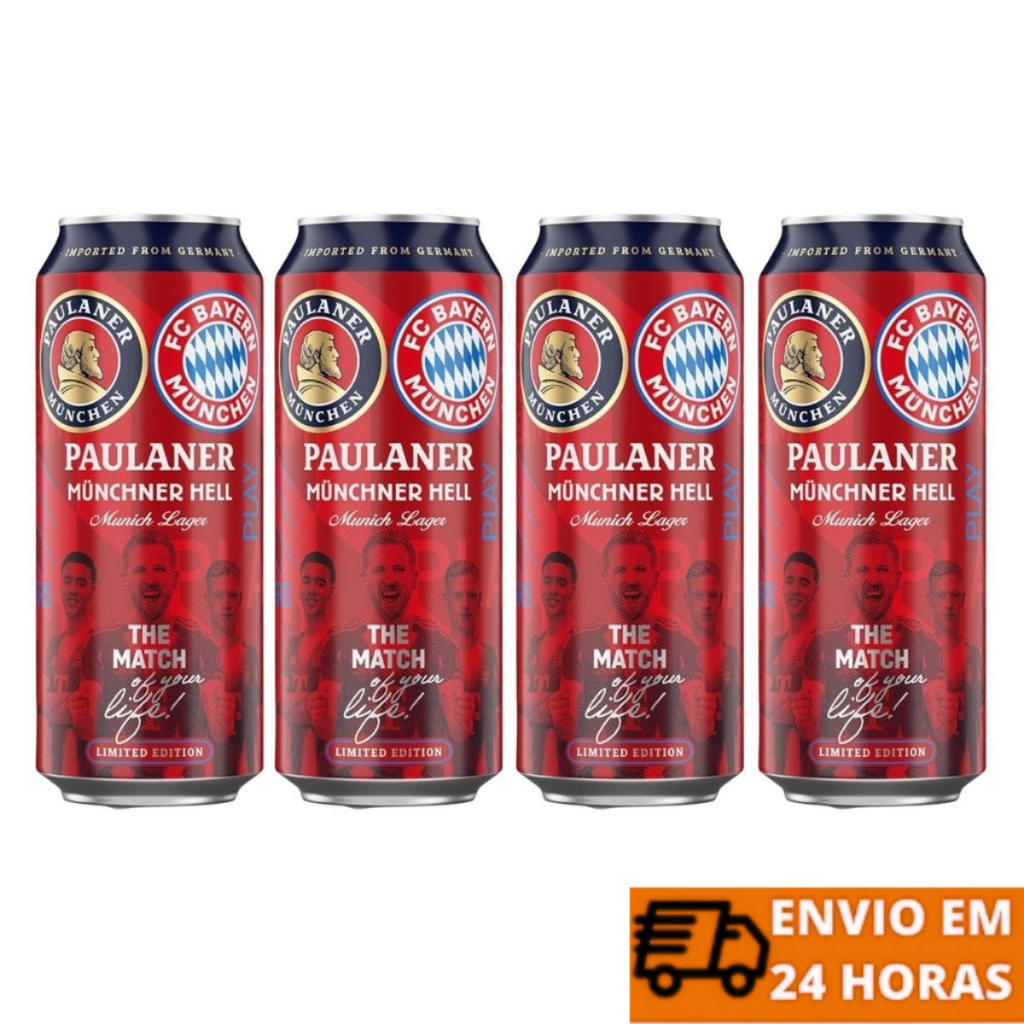 Kit 4 Cervejas Munchner Hell Paulaner Edição Limitada FC Bayer Munich 500ml