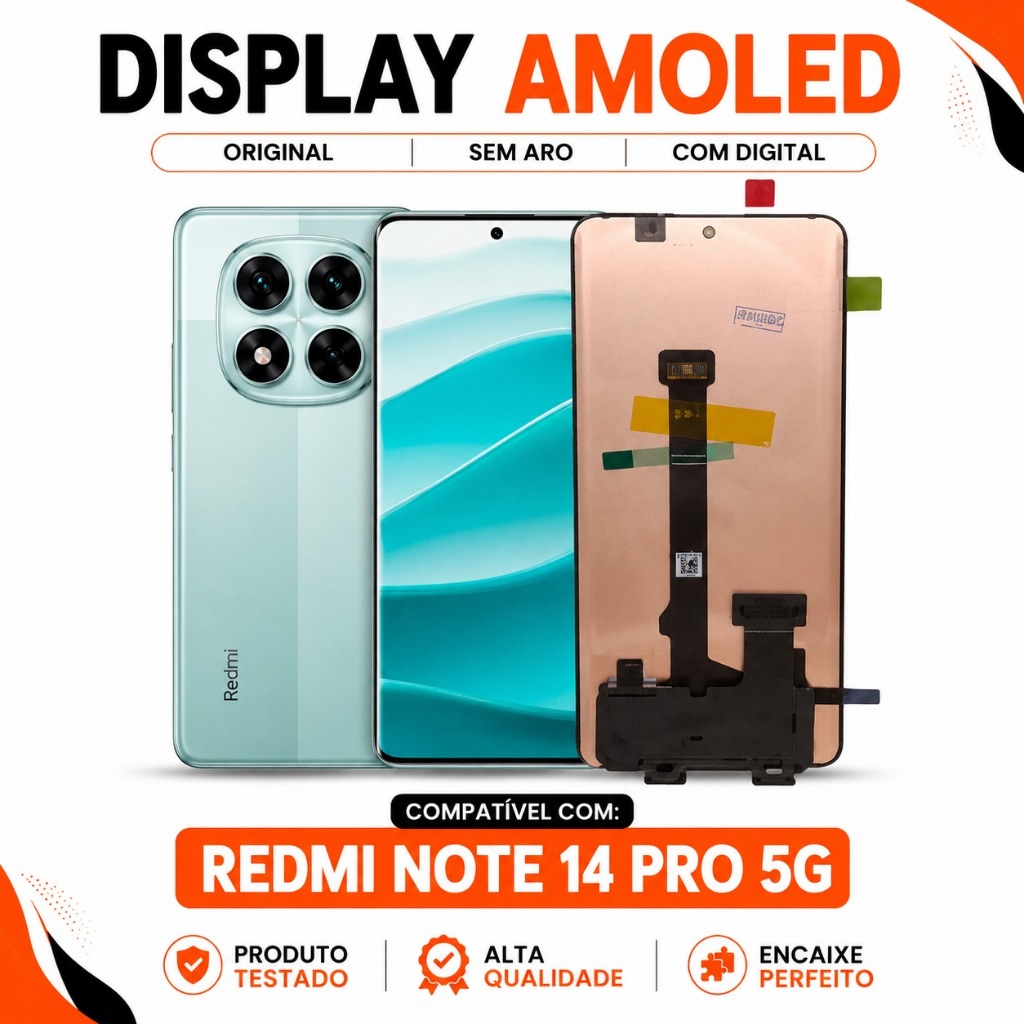 Frontal Redmi Note 14 Pro 5G Tela Amoled Oled Original Display Sem Aro C/Digital
