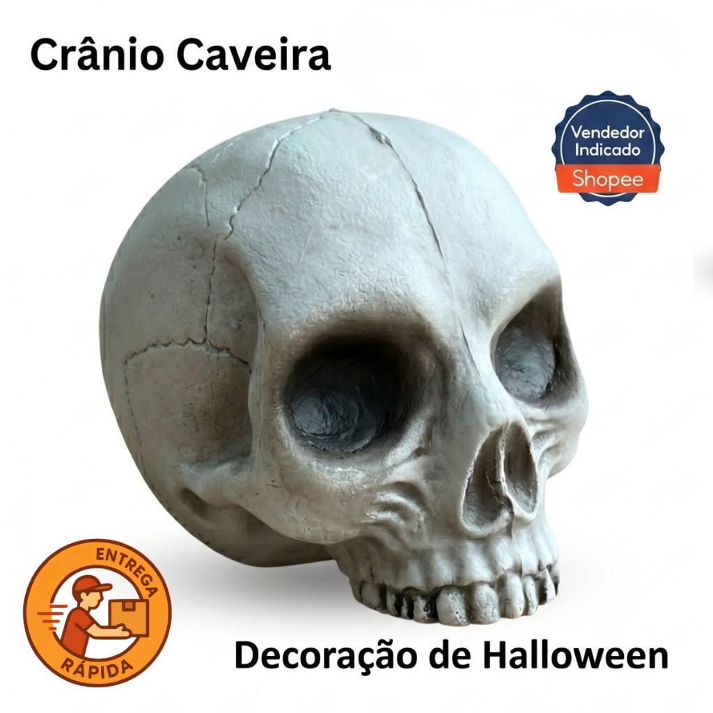 Cabeça Crânio Caveira Decorativa Plástico Enfeite Halloween Médio e Grande Adereço Cenografia Mesa Festa Temática