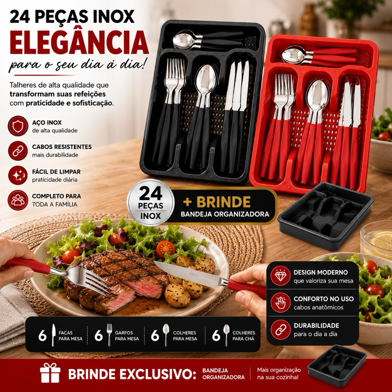 Conjunto de Talheres com 48 peças - Mais 2 bandejas de brinde — imagem 2 de 2