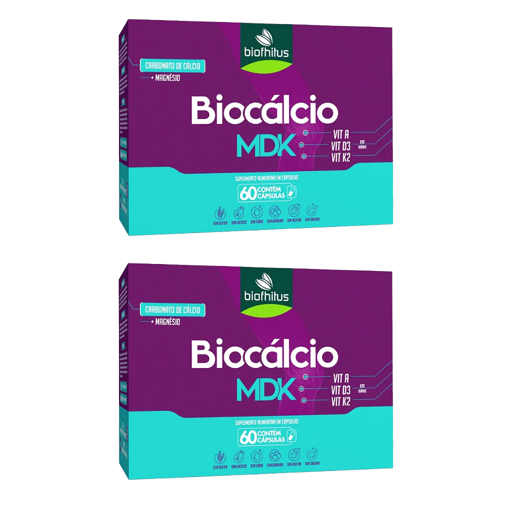 Kit 2 Biocalcio MDK Carbonato de Cálcio / Magnésio, Vitamina A, Vitamina D3, Vitamina K2 60 Cápsulas