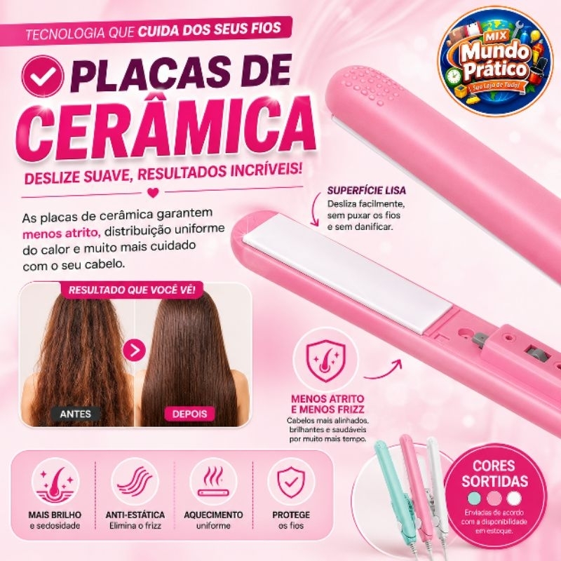 Mini Chapinha Cabelo Portátil Bivolt - (Cores Sortidas)