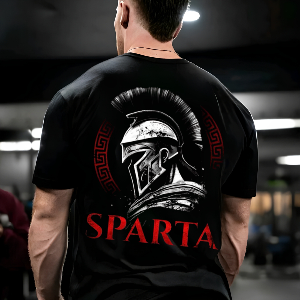 Camisa Oversized 100% Algodão Esparta Guerreiro Estampada Camiseta Masculina Streetwear Para Treino Academia