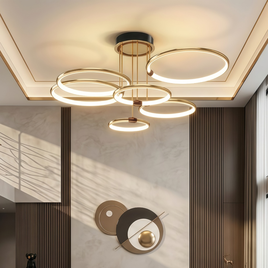Luminaria de Teto 5 anéis LED Moderno Bivolt Luzes De Controle Remoto De Para Quarto Cozinha Doméstica 110V-220V