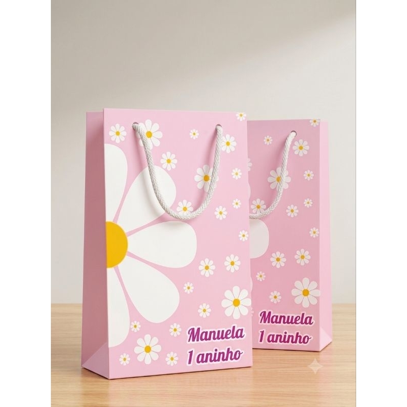 Sacolinha Personalizada Margaridas  - Lembrancinha - Festa Infantil - Aniversário - TAMANHO P - KIT PEGUE E MONTE