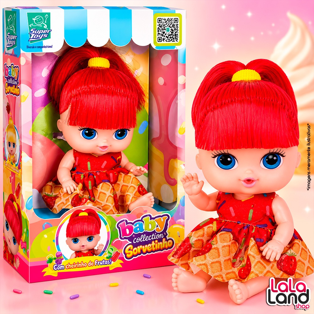 Boneca Coleção Sorvetinho Frutinhas Morango Brinquedo Bebê Infantil Cheirinho de Frutas