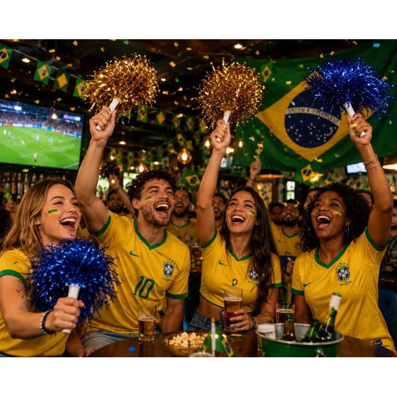 2-4-6 Pares de Pompom Azul e Amarelo Torcida Brasil Copa do Mundo