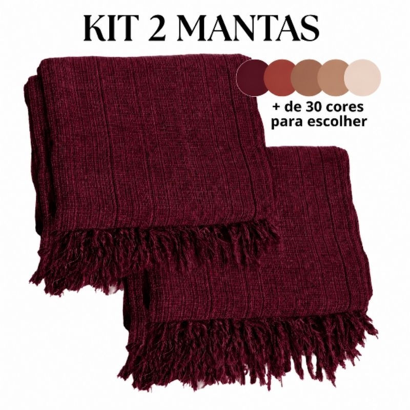 Kit 2 Mantas Decorativas Para Sofá 2 e 3 Lugares 2,10x1,20 100% Algodão Moderna Luxuosa Inverno Várias Cores