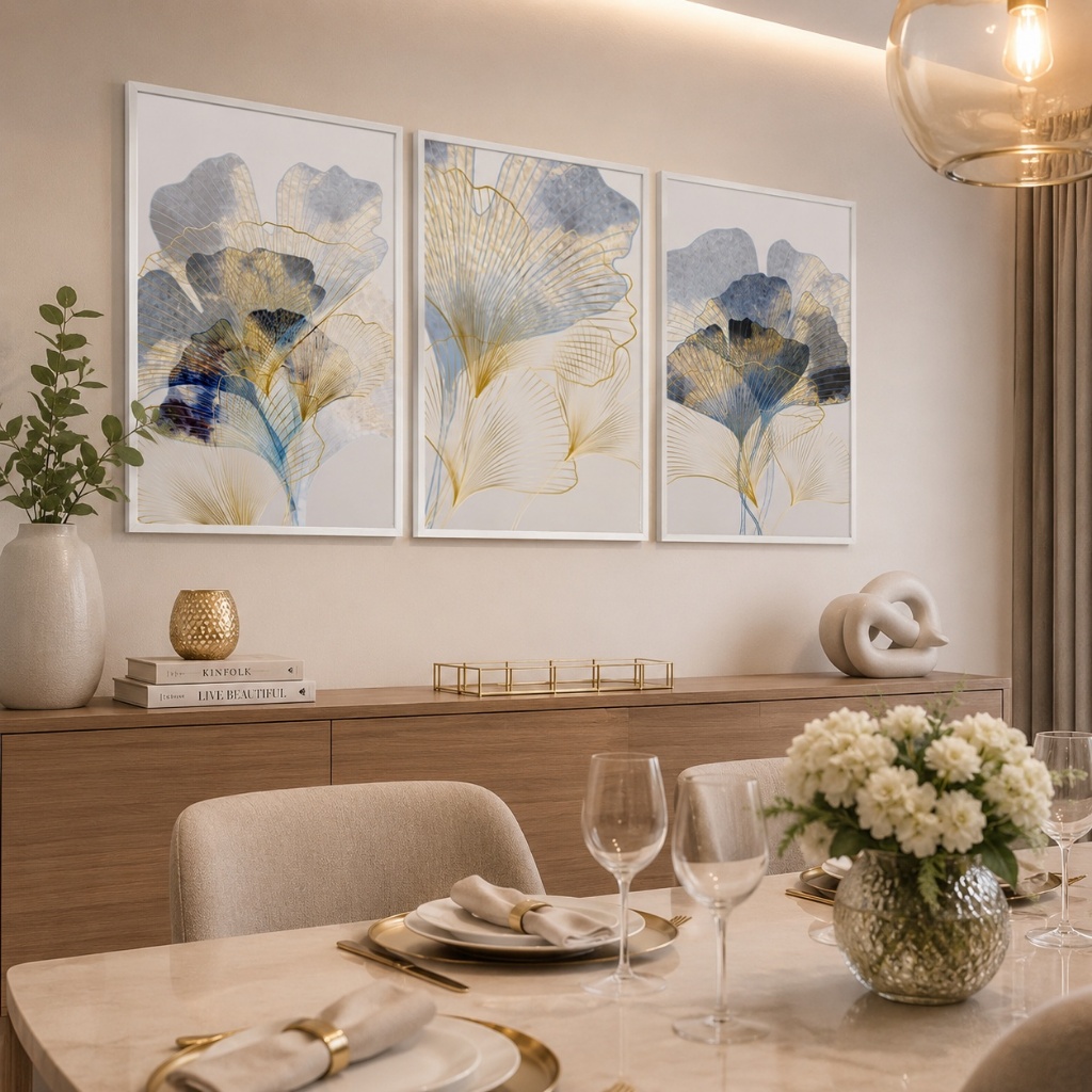 Quadro Decorativo Melodia de Folhas Com Moldura Para Sala Quarto Escritorio