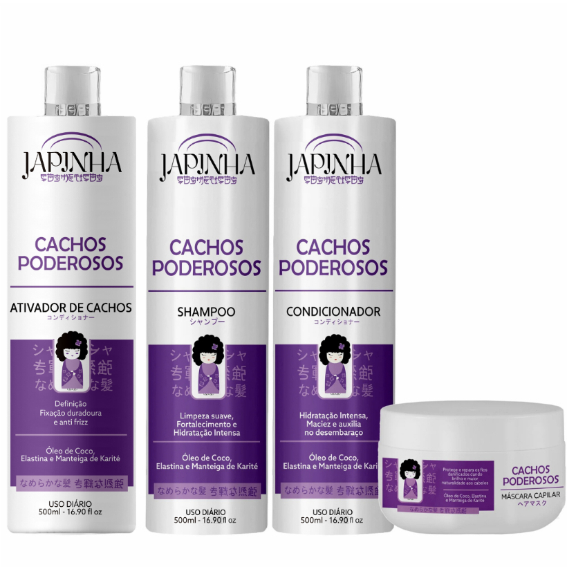 💜 Kit Ativador + Shampoo e Condicionador + Máscara 300G  👩🏽‍🦱 Cachos Poderosos – Japinha ⛩️