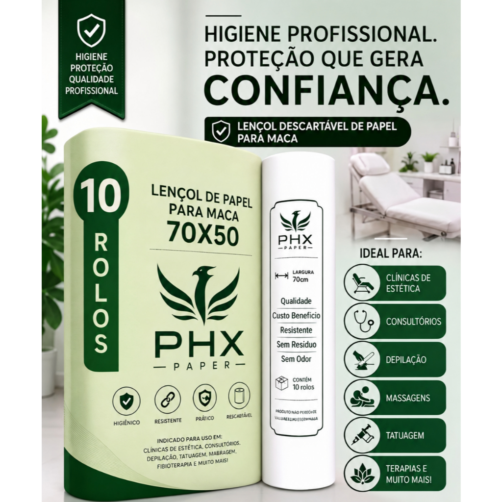 Kit 10 Rolos Lençol De Papel Descartável Para Maca 70X50 Branco