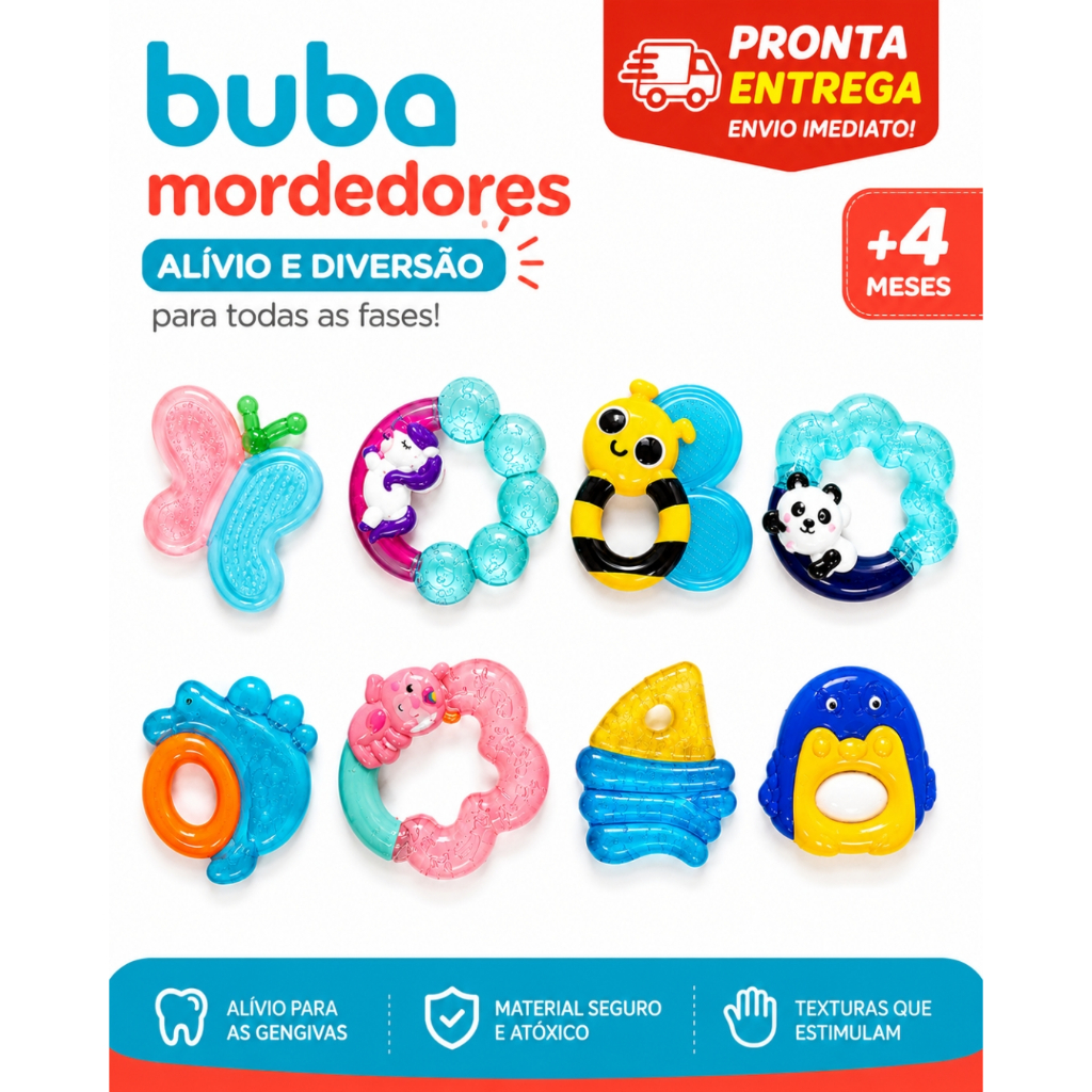 Mordedor com água Buba - Mordedor Massageador Alívio de dor Gengiva e Dentes Bebe Infantil