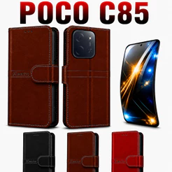 Capa Carteira Flip Xiaomi POCO C85 tela 6.9 Magnética Couro Porta Cartão Anti Impacto Suporte + Película