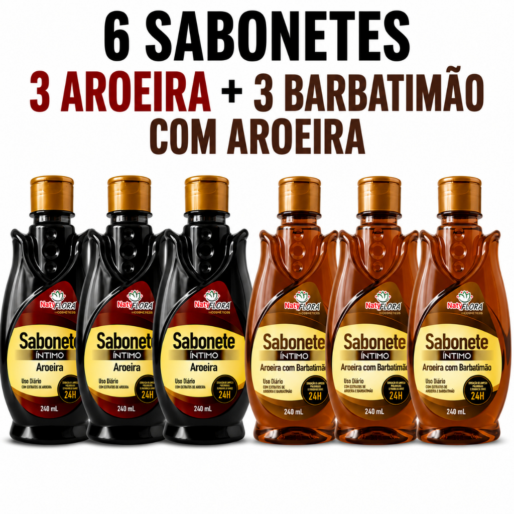 Kit 6 Sabonetes Íntimos Natyflora 3 Aroeira + 3 Aroeira Com Barbatimão