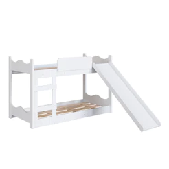 Beliche Infantil com Escorregador, Grades Laterais e Escada em MDF/MDP Cor Branco - Completa Móveis