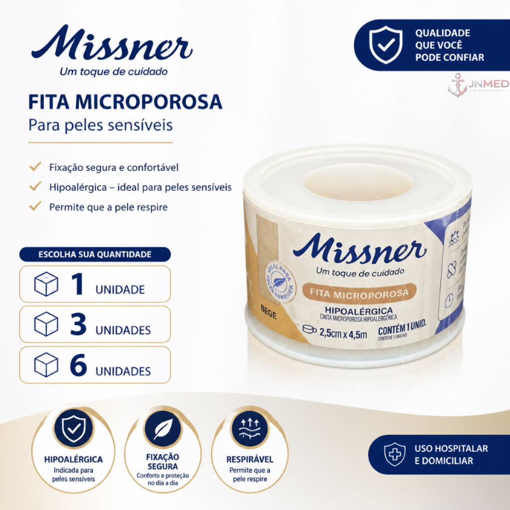 Fita Micropore Bege 2,5cm X 4,5m Curativo 1/3/6 Unidades Missner
