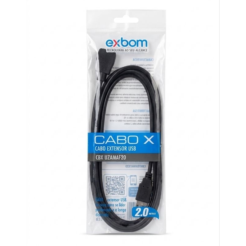 Cabo extensor USB 2.0 AM/AF exbom para impressora, webcam,modems,mouse,teclados e etc