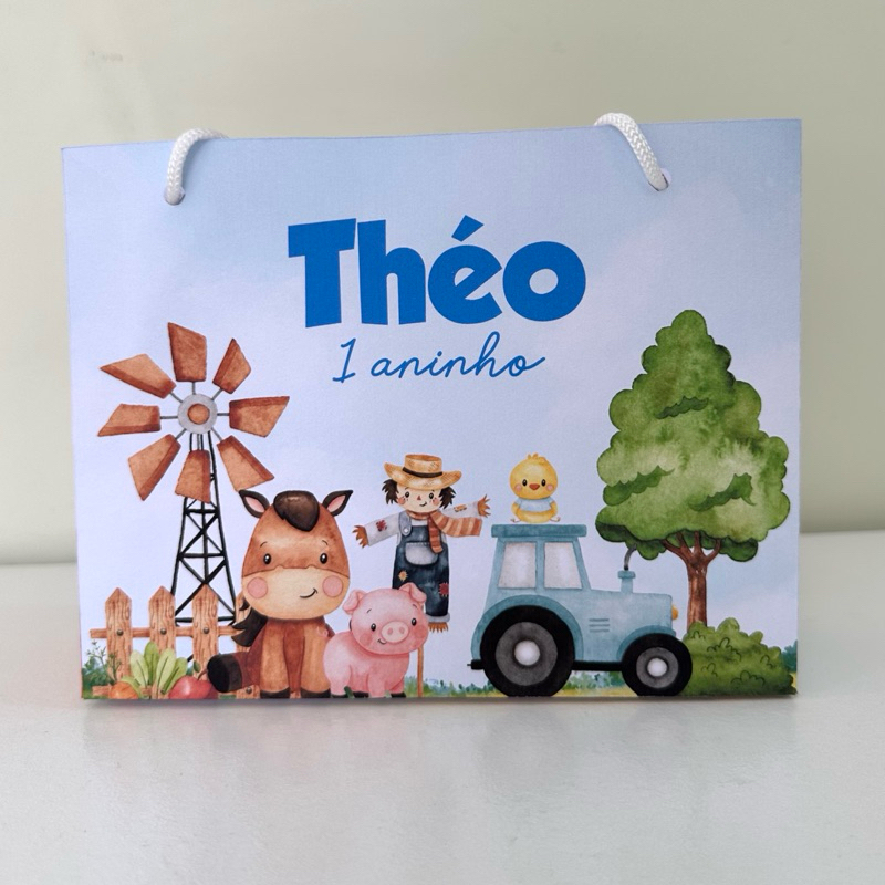 Sacolinha Personalizada Fazendinha Azul - PEGUE E MONTE | Sacola Infantil | Lembrancinha de Festa | Aniversário Infantil
