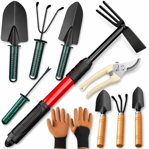 10 Ferramentas Para Jardinagem Enxadinha XGG 40CM 2 Pás Médias e 2 Pás Pequenas Tesoura de Poda Luva Rastelo Saca Ervas