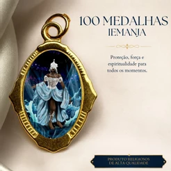 100 Medalhas de Iemanjá Douradas — Religião Afro, Orixá, Umbanda, Candomblé, Lembrancinha Atacado