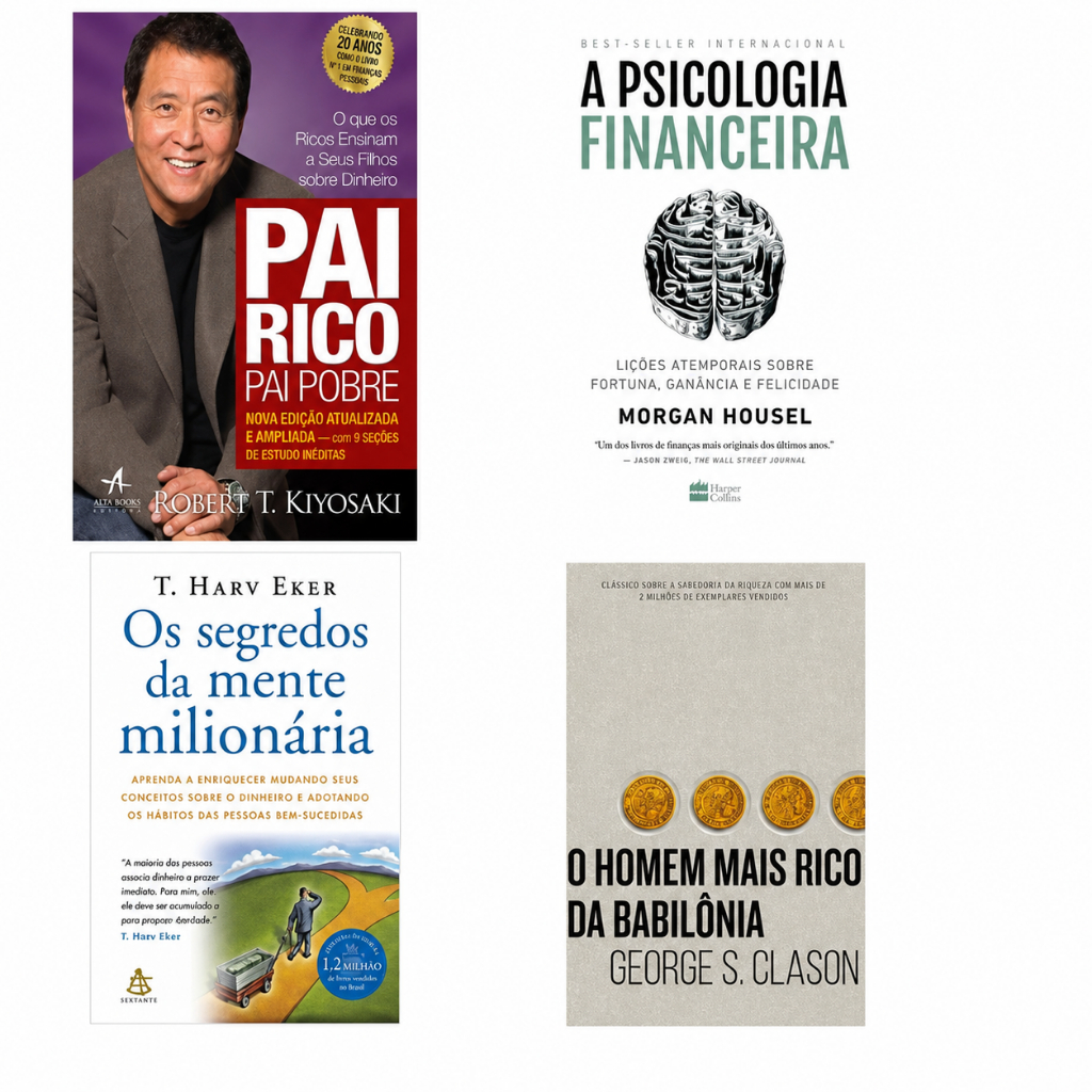 Kit 4 livros Pai rico, Pai Pobre, Segredos da Mente Milionária, Psicologia Financeira e Babilônia