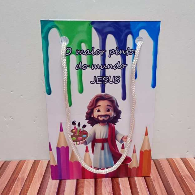 Sacolinhas personalizadas Jesus o maior pintor do mundo P  PEGUE E MONTE Lembrancinha de aniversário Sacolinha surpresa