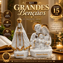 Sagrada Família Busto 15cm Branco Perolado e Nossa Senhora Aparecida 15cm para Altar e Oração