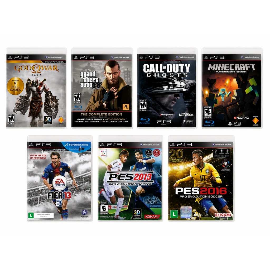 Lote 7 Jogos Ps3 Playstation 3 GTA 4 Call of Duty Ghosts God of War Saga Minecraft Midia Fisica