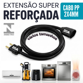 Extensão Grossa 20A Cabo PP 2X4mm - 1 a 10 Metros | Air Fryer, Aquecedor, Forno, Lava Lou…