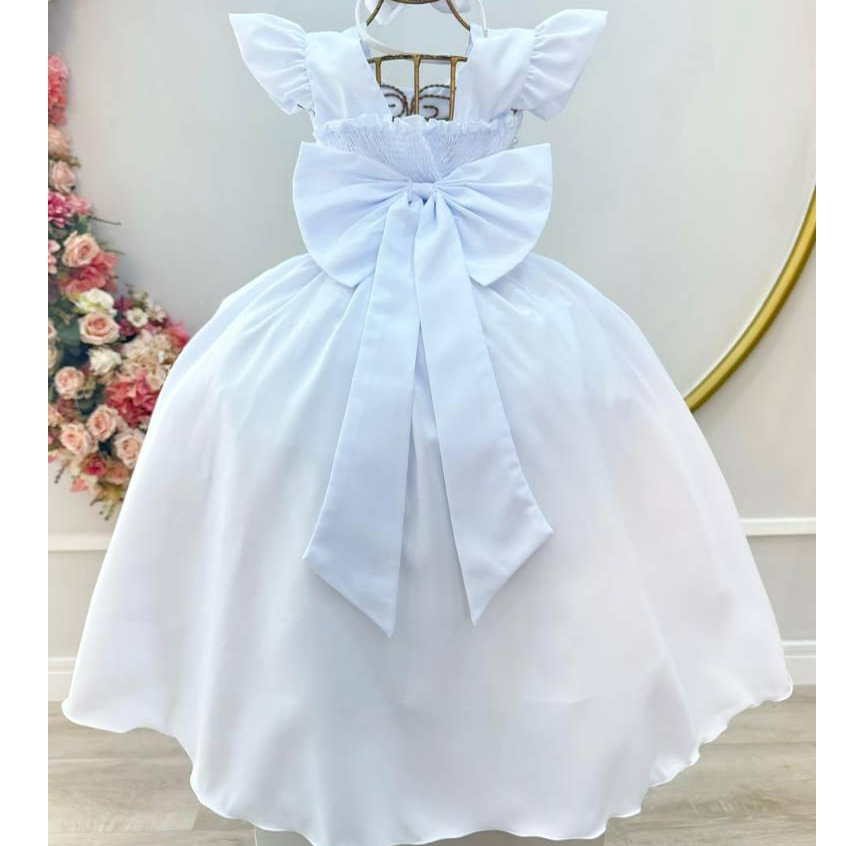 Vestido Infantil Branco Rodado Princesa Festa Batizado Daminha de Honra Luxo Premium