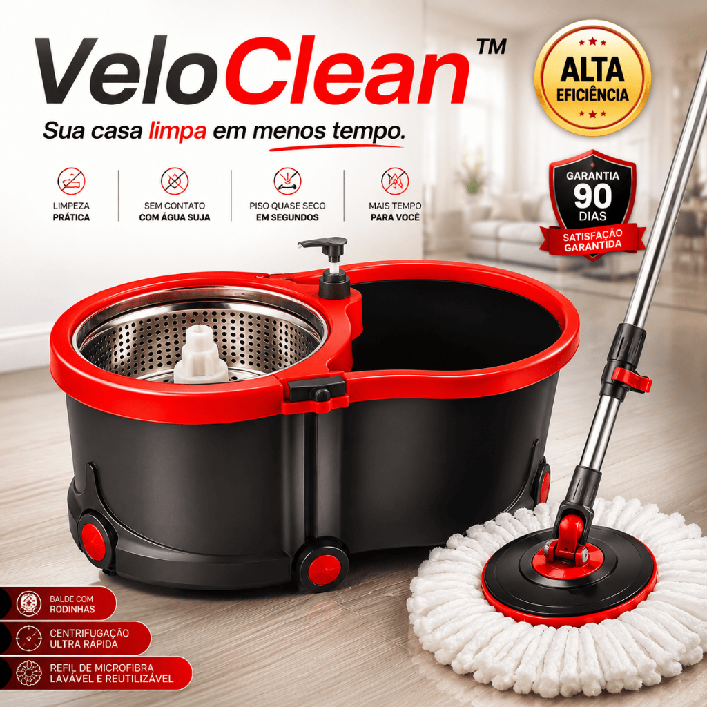Mop Giratorio Esfregao Balde Com Rodinhas Alca Refil Facil Uso Limpeza