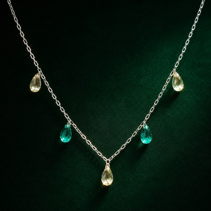 Choker Prata 925 com Gotas Verde e Amarela Delicada