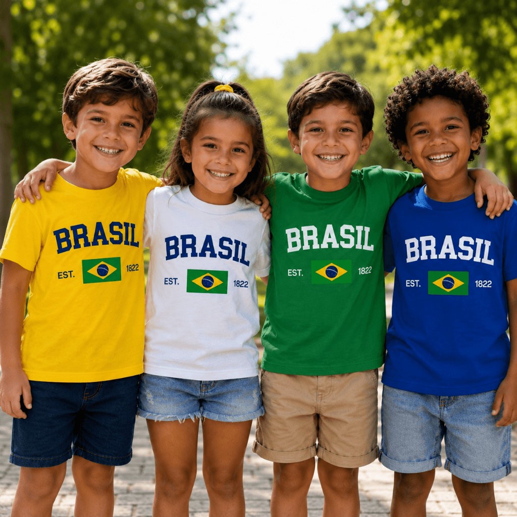 Camiseta Infantil do Brasil Copa do Mundo Unissex  | Tamanho 2 ao 10 Anos | Roupa Infantil do Brasil