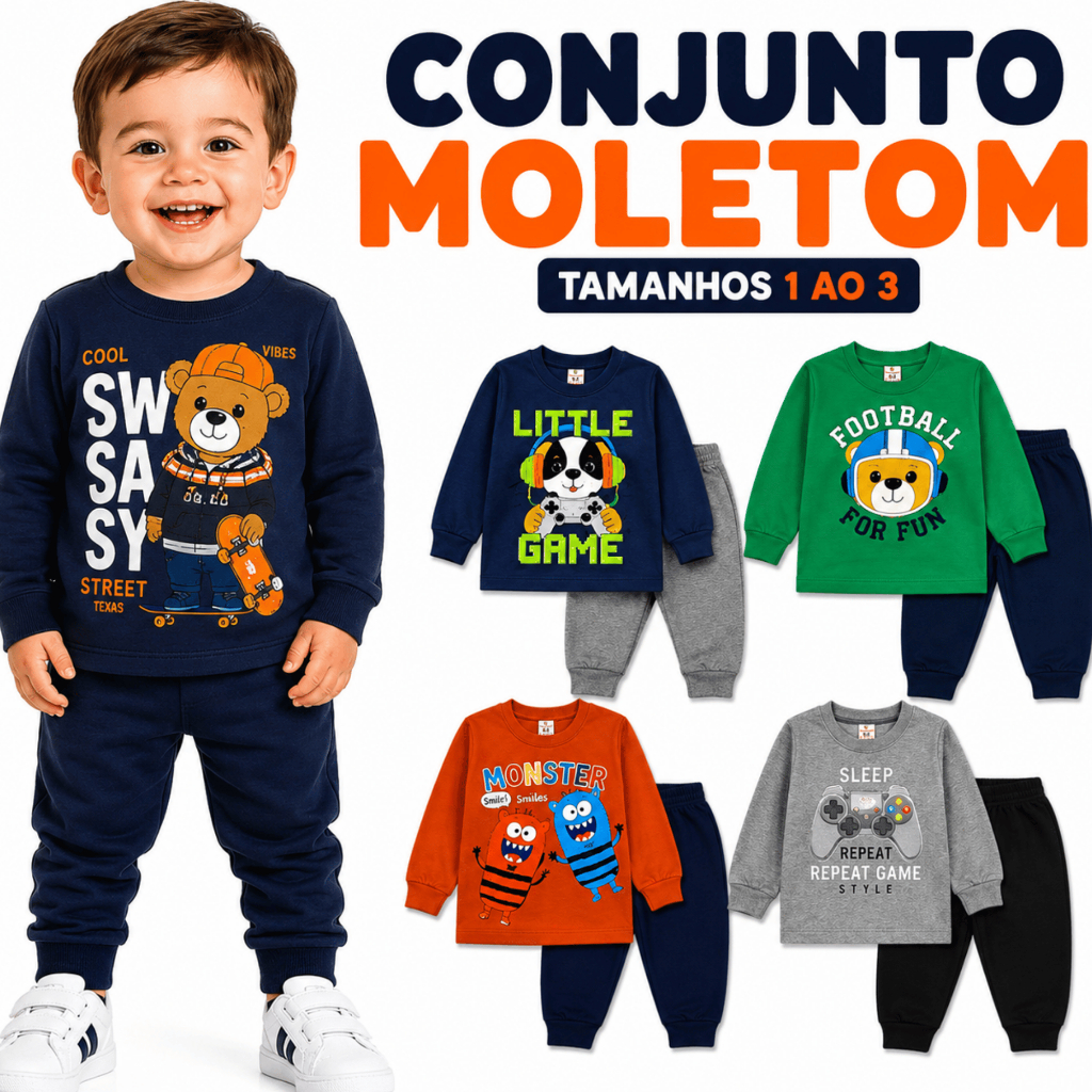 Conjunto Moletom Infantil Quentinho Menino Bebê 1 ao 8 Masculino Inverno Conjunto Moletom Promoção
