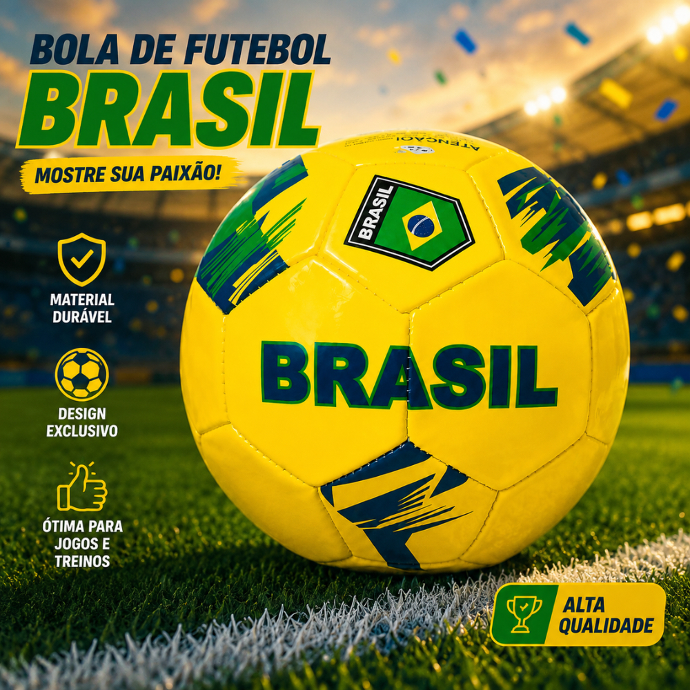 Bola de Futebol Brasil Nº 5 Amarela Costurada Treino Campo Quadra Recreação Infantil e Adulto