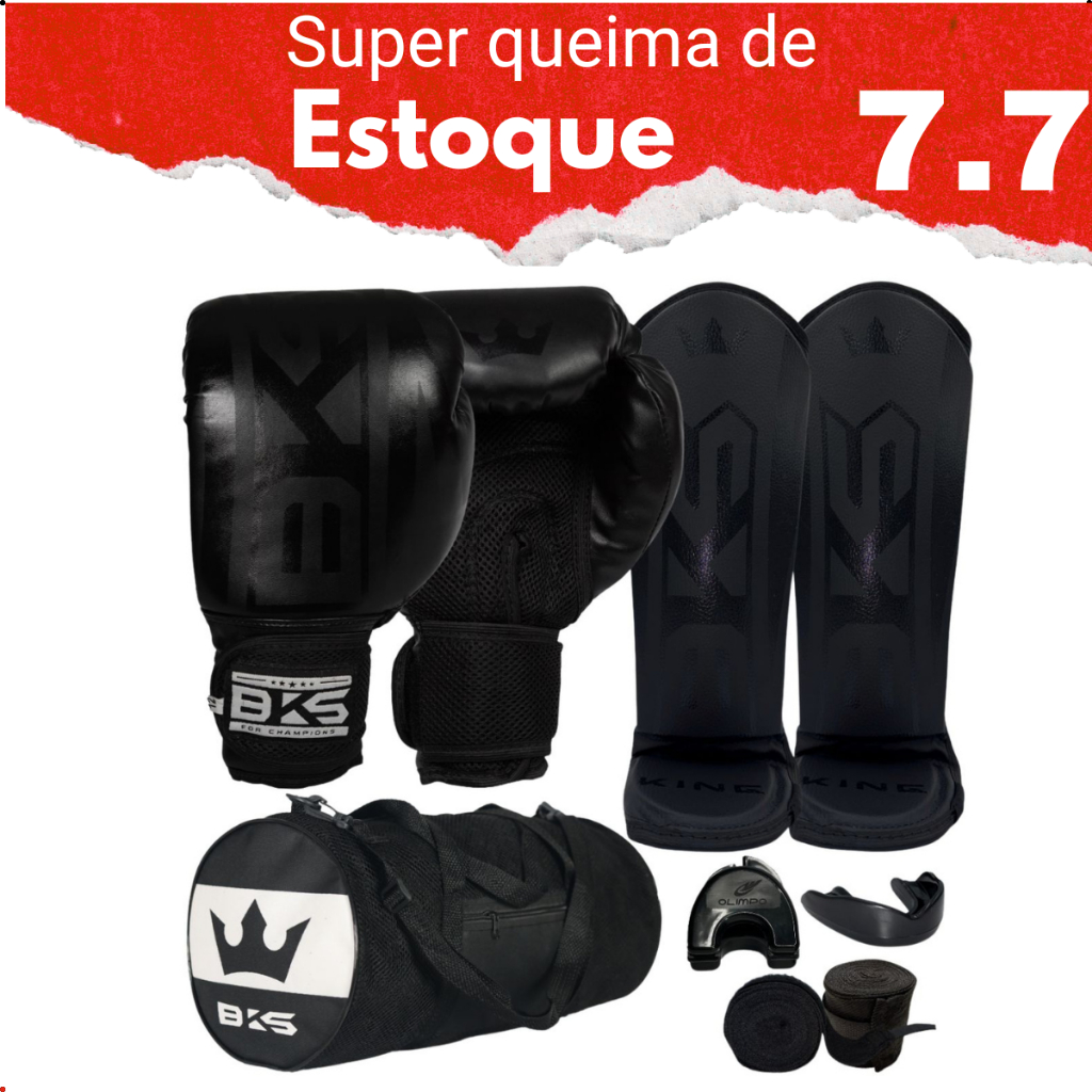 Kit Luva de Boxe Completo para Iniciantes - BKS Boxing - Muay Thai Kickboxing com Caneleira Bandagem Bucal e Bolsa