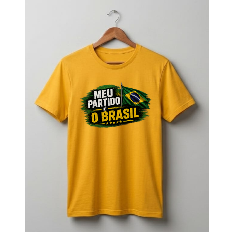 Camiseta meu partido é o brasil masculina algodão estampada orgulho brasileiro camisa plus size