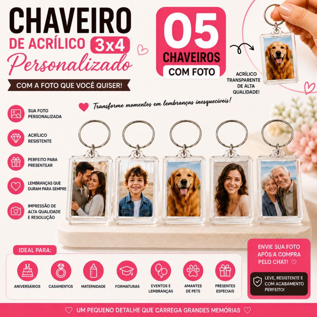 Chaveiro Personalizado 3x4 Lembrancinha Aniversário de Bebê  Foto, Nome e Data | Acrílico Personalizado