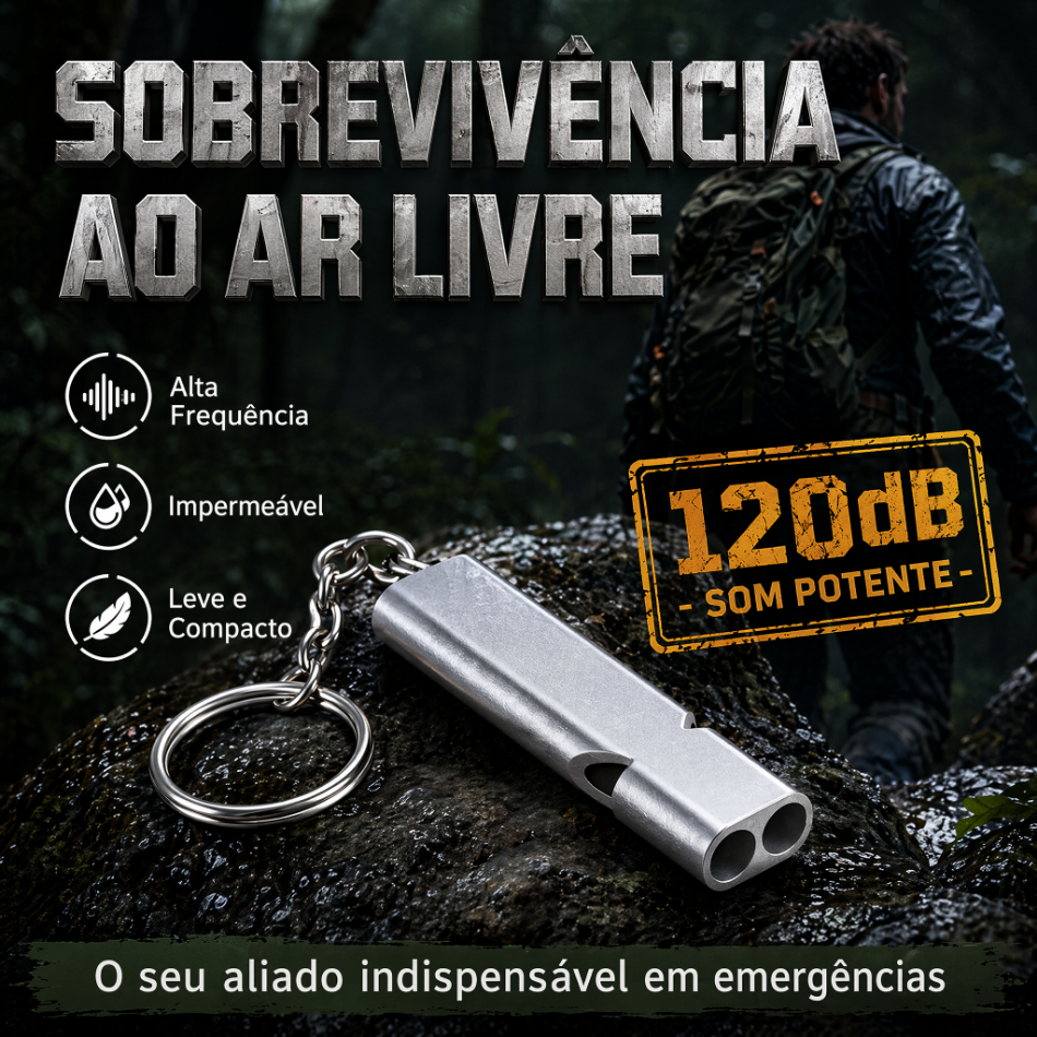 Apito de Sobrevivência ao Ar Livre 120dB Alta Frequência Impermeável Compacto com Chaveiro para Camping Trilha Emergênci