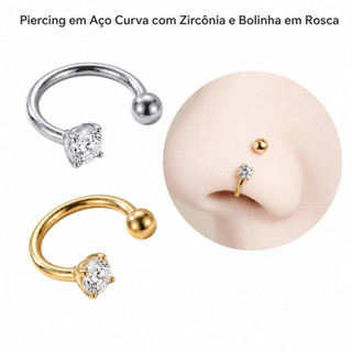 Piercing curvo Zircônia Bolinha Duplo  Nariz Boca Septo Labret Aço Cirúrgico Hipoalergênico