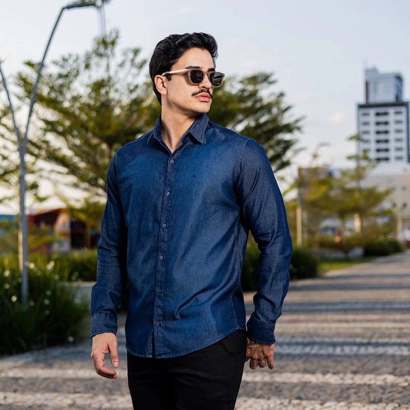 Camisa Jeans Masculina Manga Longa Slim Fit Casual Confortável Resistente Premium Estilo Moderno