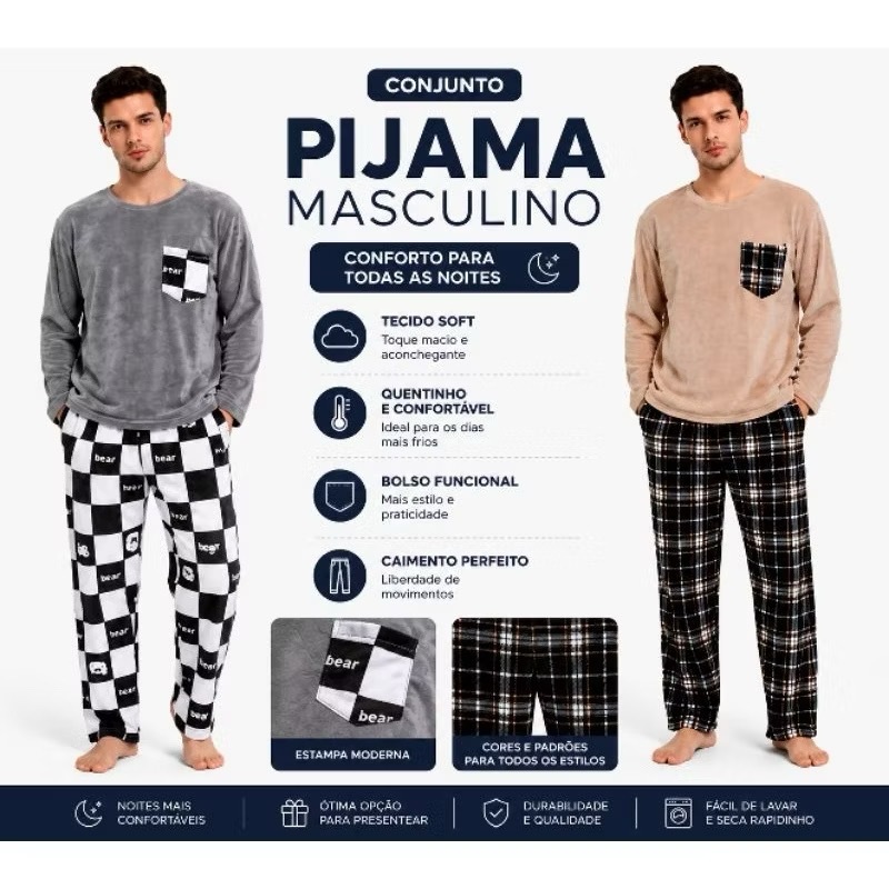 Promoção Pijama PELUCIADO masculino Plush Inverno Quentinho Importado