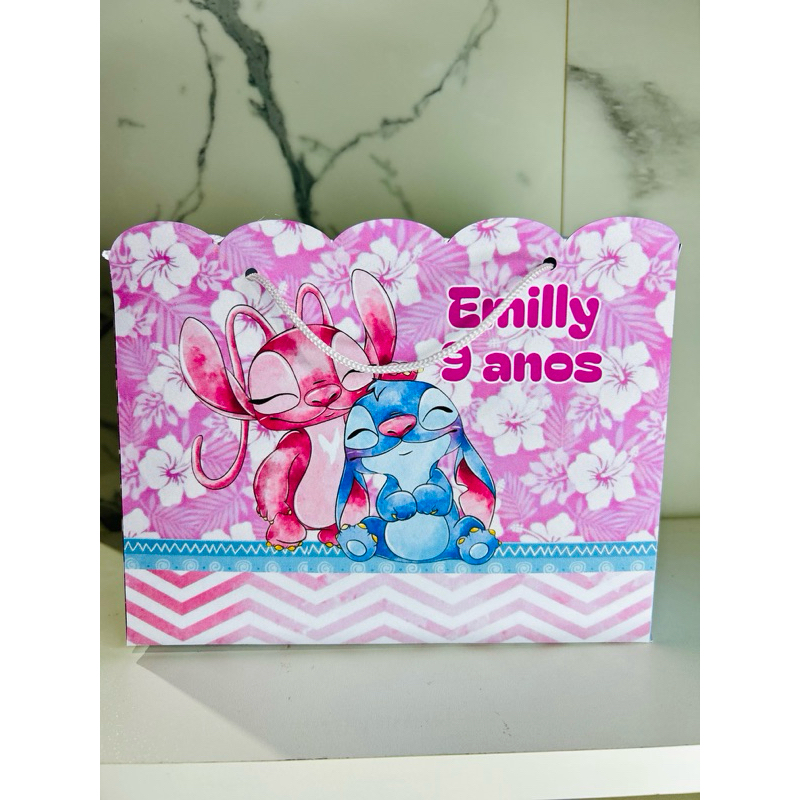 Sacola personalizada pegue e monte tema stitch