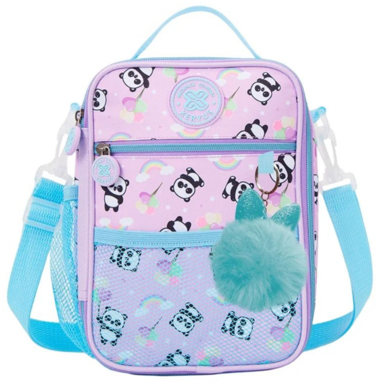 Lancheira Bolsa Merendeira Escolar Térmica Juvenil Menina Luxo Panda Balão Pompom 13772