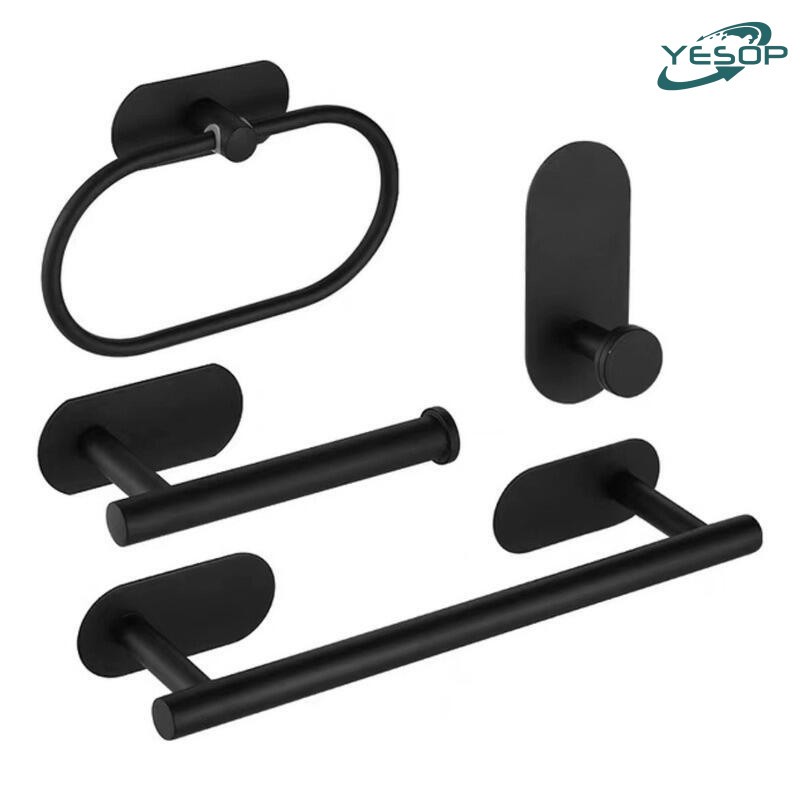 YESOP Kit Acessórios Banheiro 4 Peças Inox Sem Furo Adesivo Premium Parede Moder